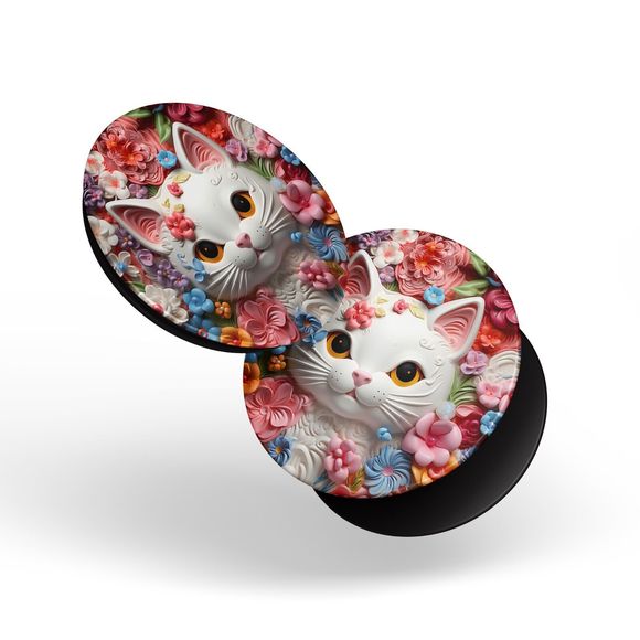 Pop Sockets for Phone Black Floral Cat Watercolor Swappable Grip & Stand Design - Picture 5 of 12